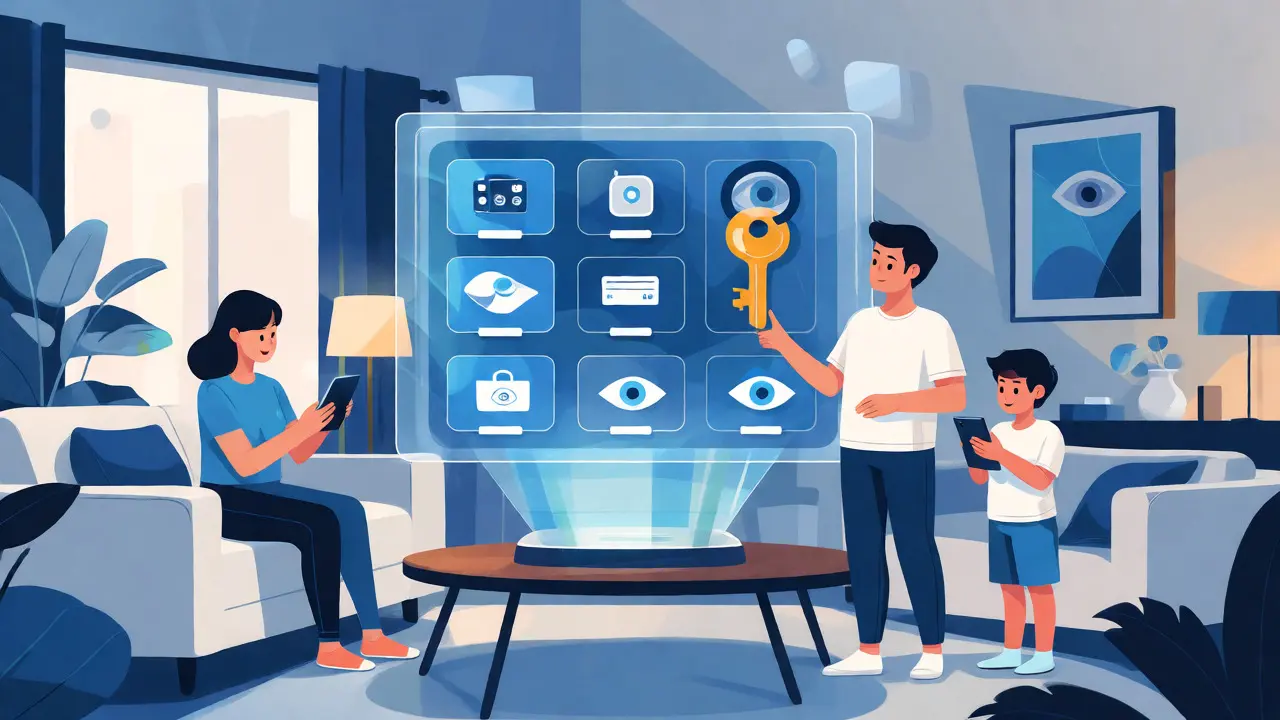 Ilustración plana de una bóveda digital familiar organizada y segura